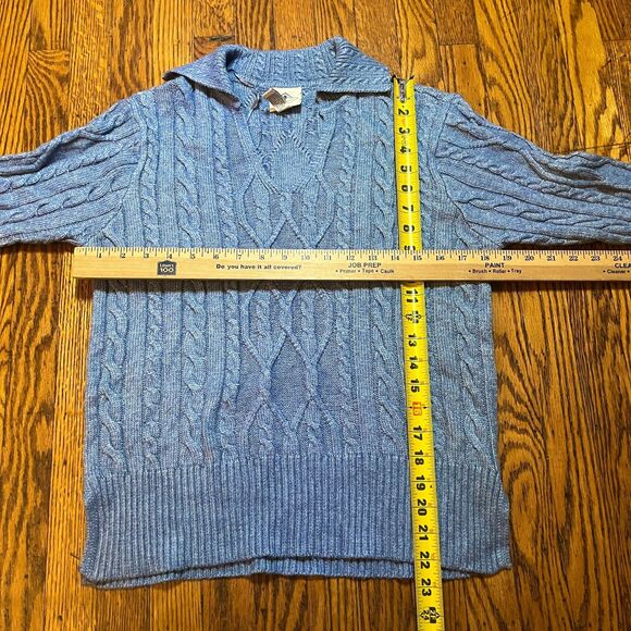 St. John's Bay Women's M Blue Cable Knit Collared V-Neck Pullover Sweater - Picture 3 of 6